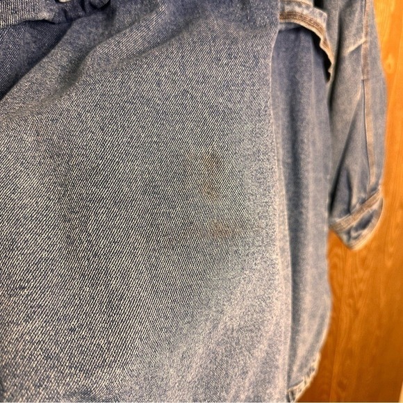 Vintage 90 Western Aztec Lined Denim Coat Women 2X Heavyweight Barn Chore Jacket - Picture 15 of 16